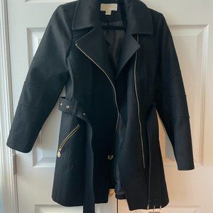 Women's Belted Black Michael Kors Coat - Size Petite Large